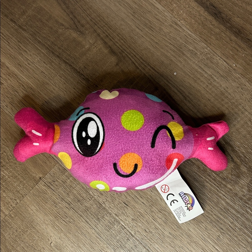 Pink Candy Stuffed Toy with Colorful Dots
